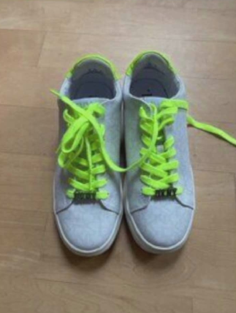 DKNY White Sneakers with Neon Yellow Laces